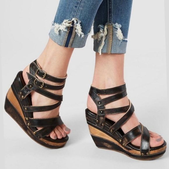 Bed Stu Shoes - ✨SOLD✨ BedStu Juliana Black Leather Platform Wedge Sandals sz 11 Julianna